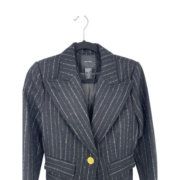 Smythe Birkin Pinstripe Virgin Wool Fitted Cutaway Blazer Jacket In Black size 6 - Picture 4 of 11